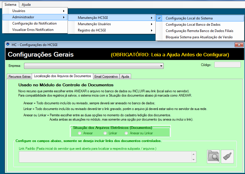 HCSGI - Configurando o sistema