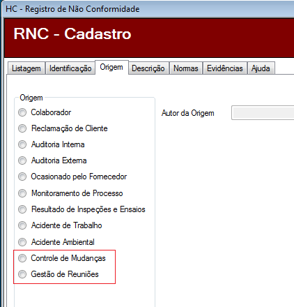 HCSGI - Registro de Não Conformidades