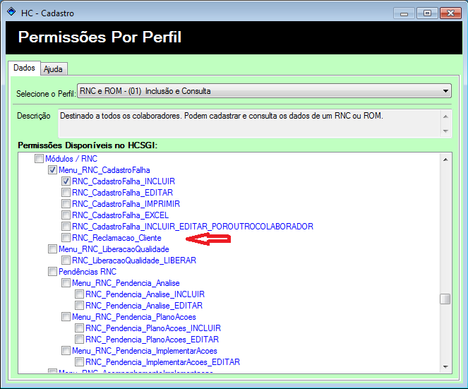 HCSGI - Perfil de Acesso
